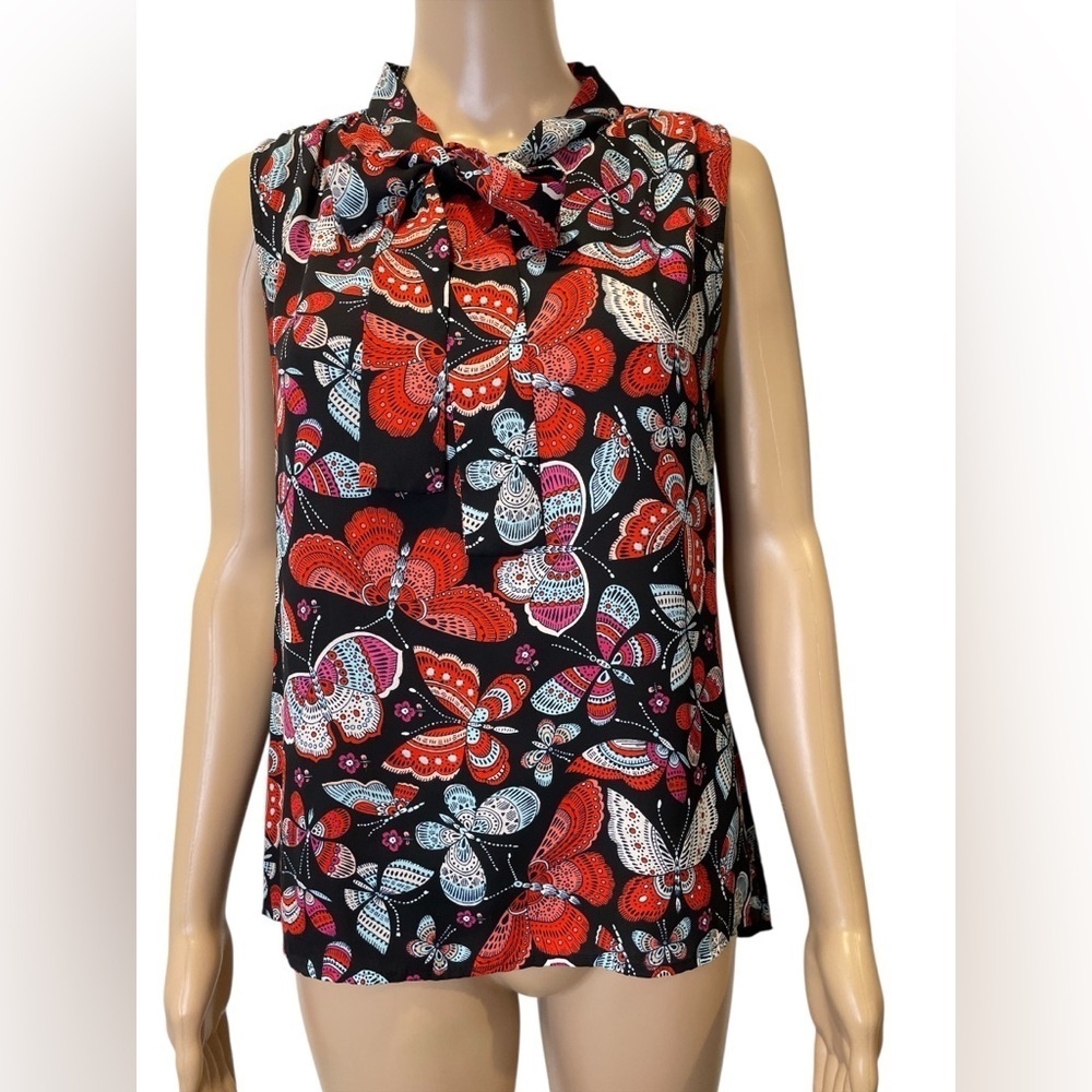 Tommy Hilfiger Butterfly Neck Tie Tank Sleeveless Top - Black and Red - Picture 1 of 4